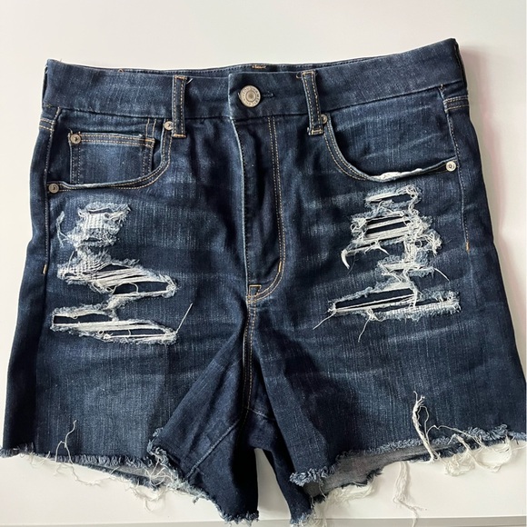 American Eagle Outfitters • Destructed Curvy High Rise Shortie Denim Shorts - Picture 2 of 6